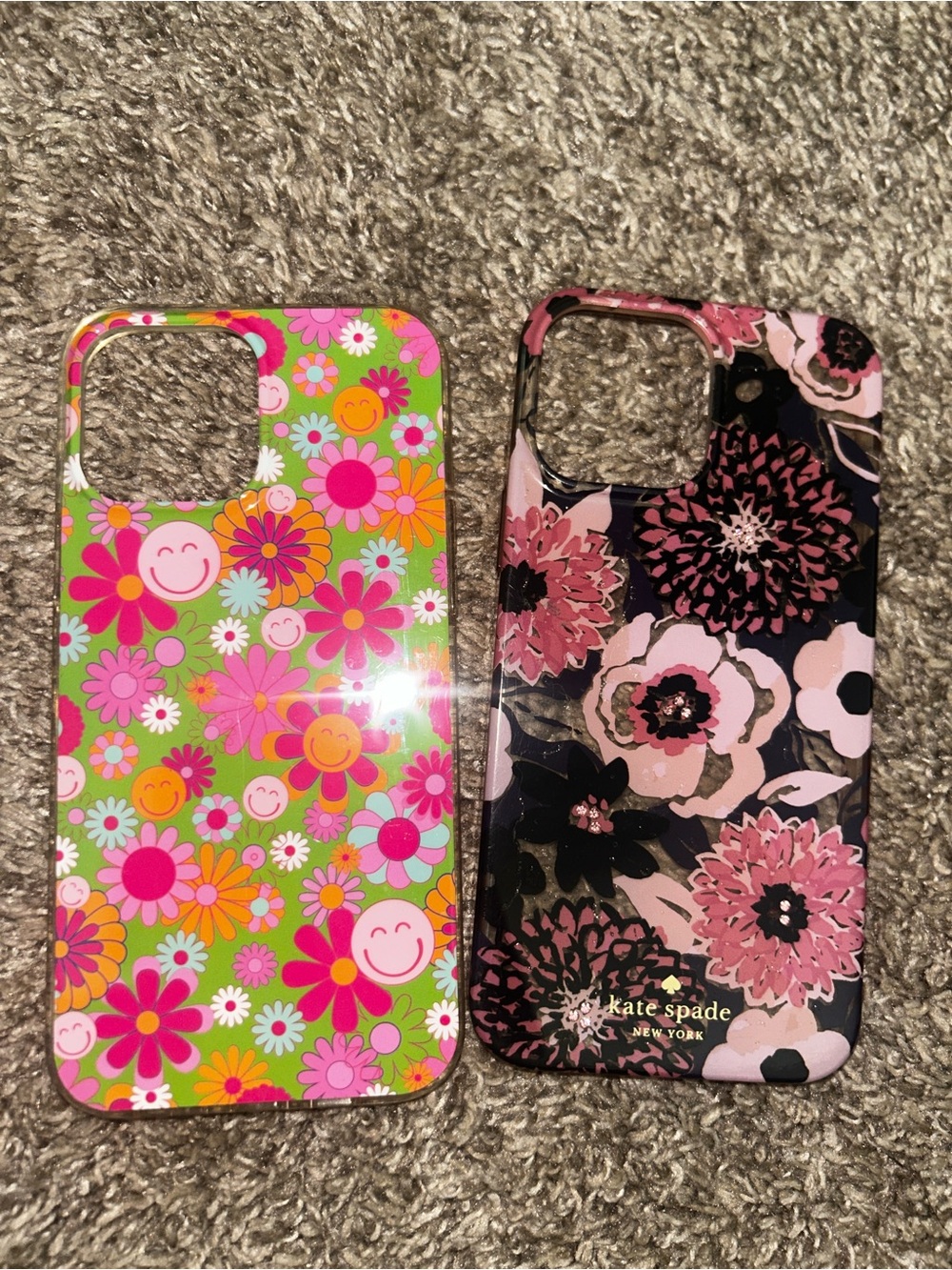kate spade Floral & Smile Graphic Dual Phone Case Set - Pink, Green, Black